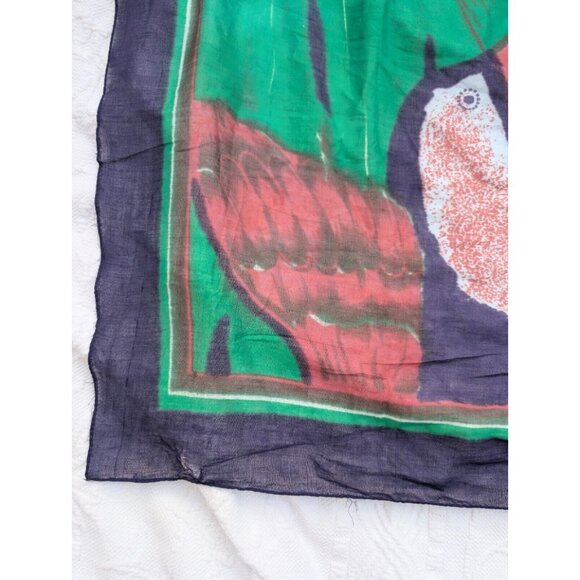 XL Toucan Palm Tree Sheer Scarf 48.5" X 68.5"  Designer Style Tropical READ FLAW - Picture 4 of 16